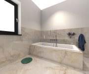 Vizualizace béžové koupelny s dlažbou jako mramor ze série Cifre Onix