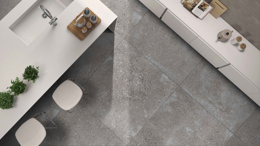 Realizace Dlažba ve velkém formátu v kamenném provedení Codicer Portland Grey