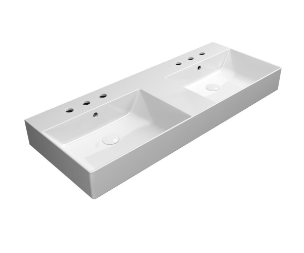 Gsi Kube X Keramické Dvojumyvadlo 120x47cm, Broušená Spodní Hrana, 3 Otvory, Bílá Ex