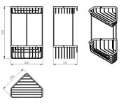 Gedy Smart Dvojitá Rohová Polička 175x325x175mm, černá Mat