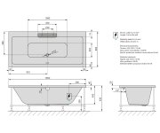 Polysan Cascata Hydromasážní Vana, 185x85x45cm, Kaskáda Bílá, Highline Hydro-air, Bílá