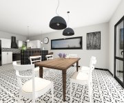 Černobílá kuchyně s dažbou a obkladem Paradyz Ceramika Modern