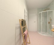Vizualizace romantické zelenorůžové koupelny s dlažbou Codicer Basic Rose Hex a obkladem ze série Marca Corona Lilysuite
