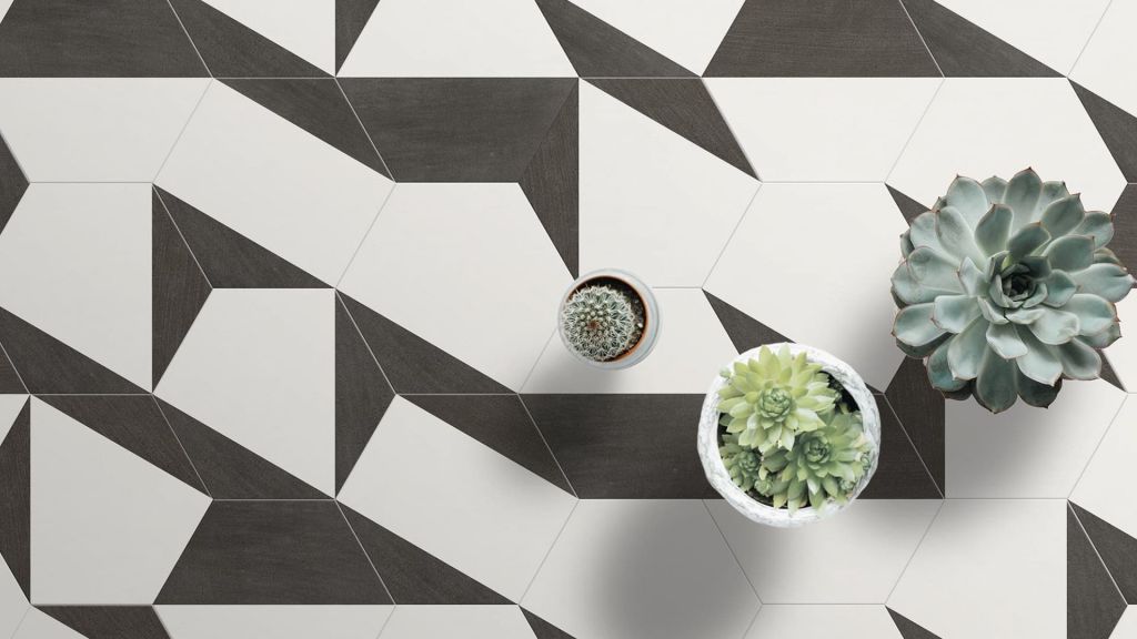 Realizace Originální černobílá dlažba Deceram Origami Black