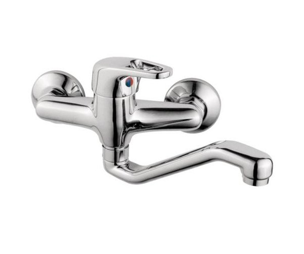 Dřezová Stěnová Baterie S Tvarovaným Plochým Ramínkem, Rozteč 150 Mm, Klik-klak - 