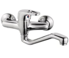 Dřezová Stěnová Baterie S Tvarovaným Plochým Ramínkem, Rozteč 150 Mm, Klik-klak - 