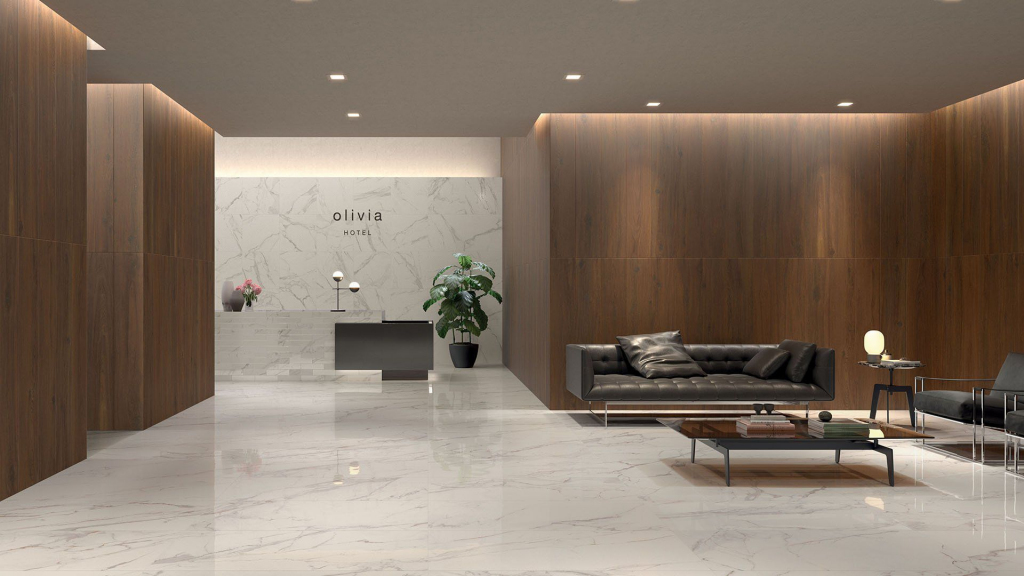 Realizace Hotelová hala v imitaci MRAMORU Marca Corona Motif Extra