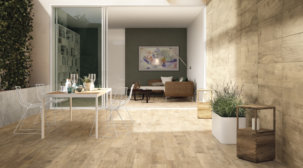 Realizace Dřevěná dlažba jako obklad v INTERIÉRU Castelvetro Woodland Elm