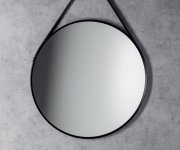 Aqualine Stago Kulaté Zrcadlo ø 60cm, Kožený Pásek, černá Mat