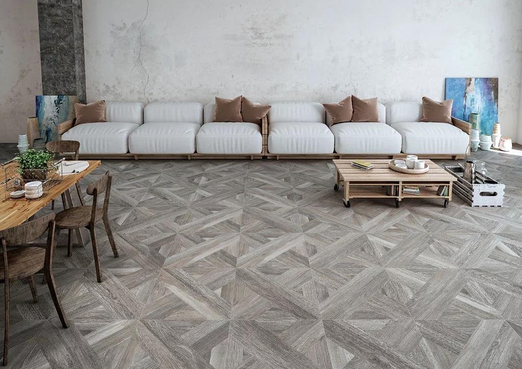 Realizace Imitace parket v šedé barvě Tuscania Intarsio Grigio
