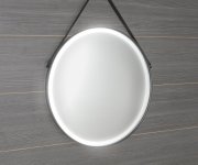 Sapho Orbiter Kulaté Zrcadlo S Led Osvětlením ø 60cm, Kožený Pásek, černá Mat