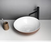 Polysan Banera Round Umyvadlo Na Desku, Litý Mramor, Průměr 39cm, Bílá/hnědá Mat