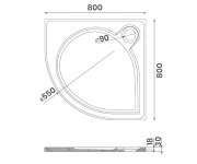 Gelco Arca Sprchová Vanička Z Litého Mramoru, čtvrtkruh 80x80cm, R550, Bílá