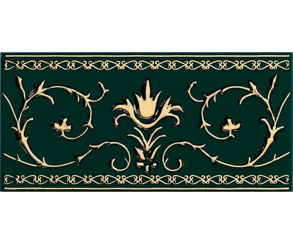 Retro listela Petracers Grand Elegance Gold Narciso-A oro su Verde 10x20