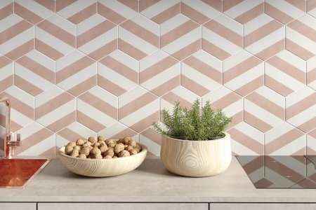 Neobyčejný bílo-růžový obklad s pruhy Bestile Meraki Stripe Rosa, skvělý nejen do kuchyně