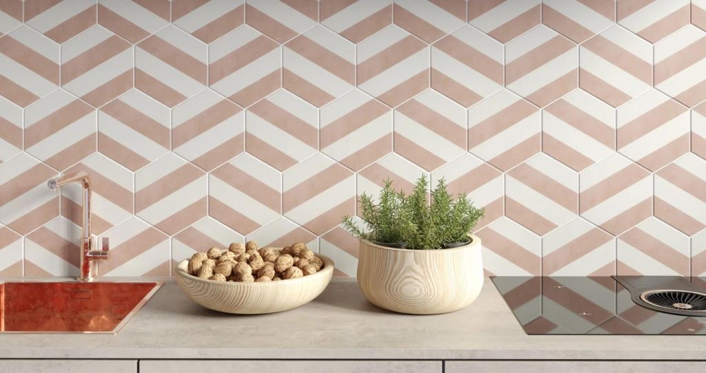Realizace Růžový obklad Bestile Meraki Stripe Rosa