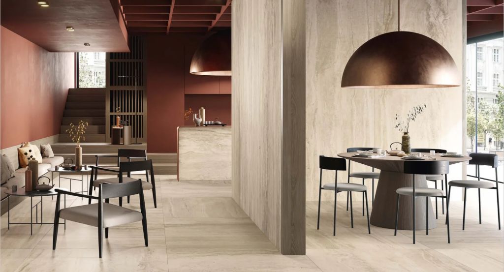 Realizace Realizace restaurace s béžovým obkladem Reverso Beige ze serie Wide Gress 280