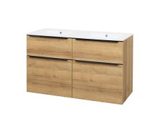 Mereo Mailo, Koupelnová Skříňka S Keramickým Umyvadlem 121 Cm, Dub Riviera, černé Madlo