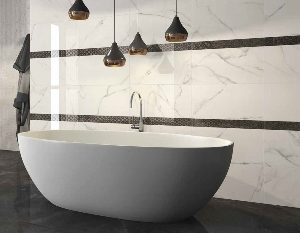 Realizace ABK Sensi statuario white LUX a Chains Oro Pietra Grey