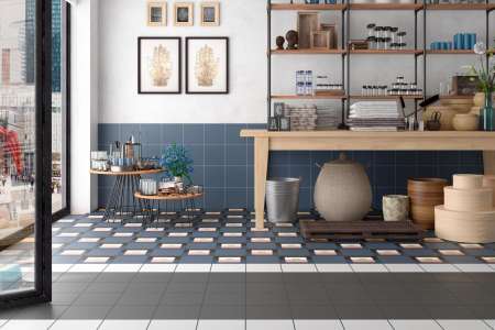 Retro dlažba a obklad v tmavě modrém odstínu Equipe Bauhome Punkt Cold a Blau 20x20 cm