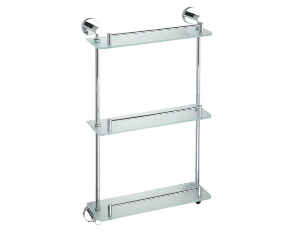 Sapho X-round E Skleněná Polička Trojitá S Hrazdou 380x675x130mm, Chrom