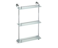 Sapho X-round E Skleněná Polička Trojitá S Hrazdou 380x675x130mm, Chrom