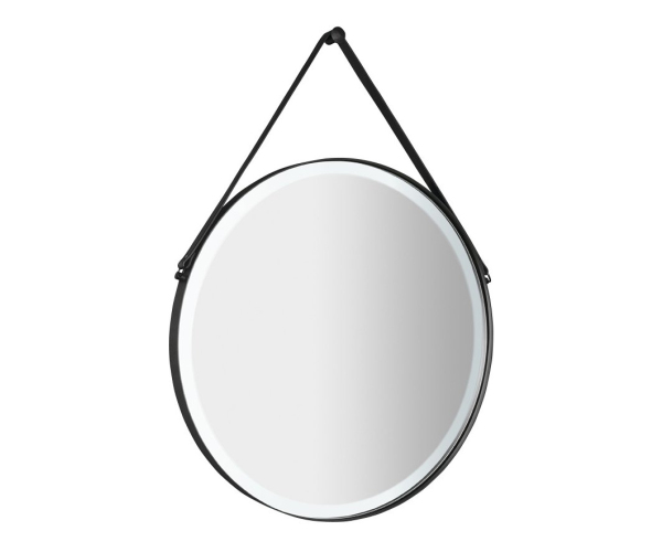 Sapho Orbiter Kulaté Zrcadlo S Led Osvětlením ø 60cm, Kožený Pásek, černá Mat