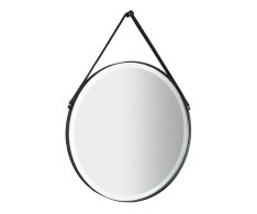 Sapho Orbiter Kulaté Zrcadlo S Led Osvětlením ø 60cm, Kožený Pásek, černá Mat