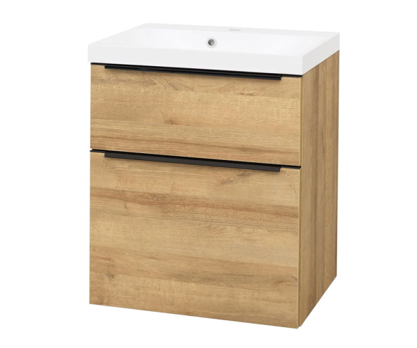 Mereo Mailo, Koupelnová Skříňka S Umyvadlem Z Litého Mramoru 61 Cm, Dub Riviera, čer