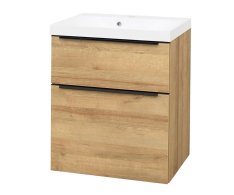 Mereo Mailo, Koupelnová Skříňka S Umyvadlem Z Litého Mramoru 61 Cm, Dub Riviera, čer