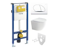 Mereo Wc Set - Rimless Wc Oblé, Modul Pro Sádrokarton, Bílé Oválné Tlačítko