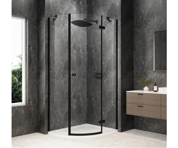 Polysan Globe Black čtvrtkruhový Sprchový Kout 900x800mm, čiré Sklo, Pravé