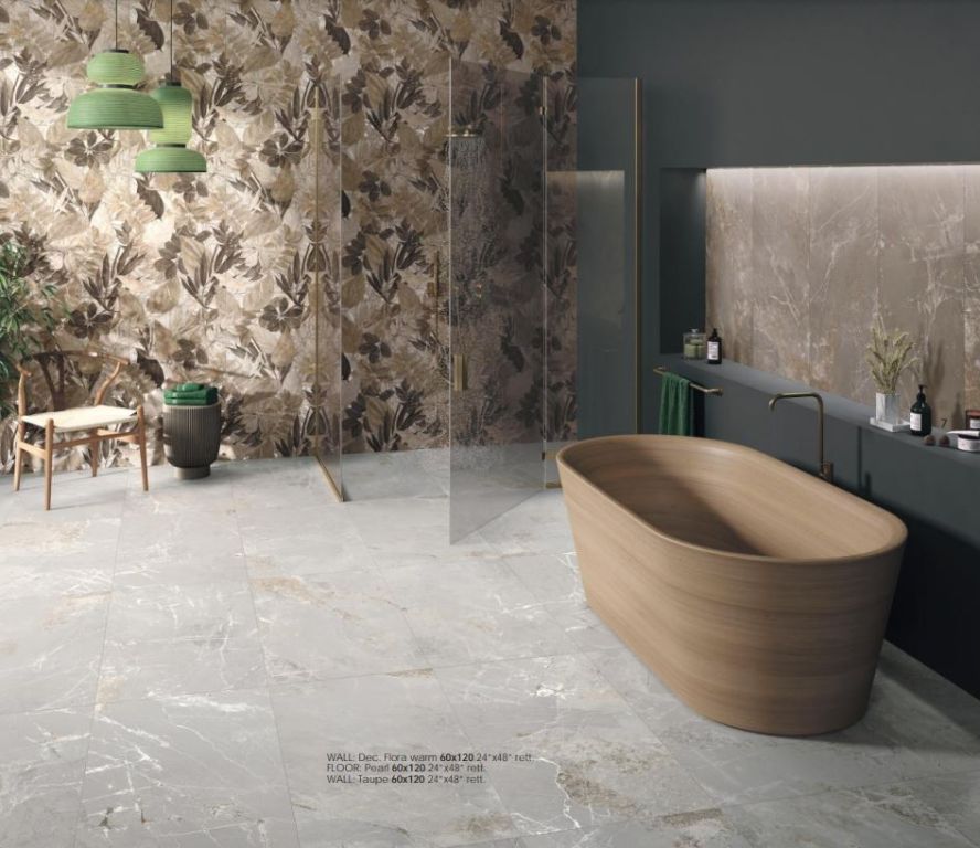 Realizace Moderní koupelna s dlažbou La Fenice Genesis Pearl 60x120cm