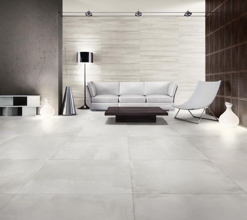 Realizace Světlá dlažba La Fenice X-beton Gravel White 61x61 Rett.