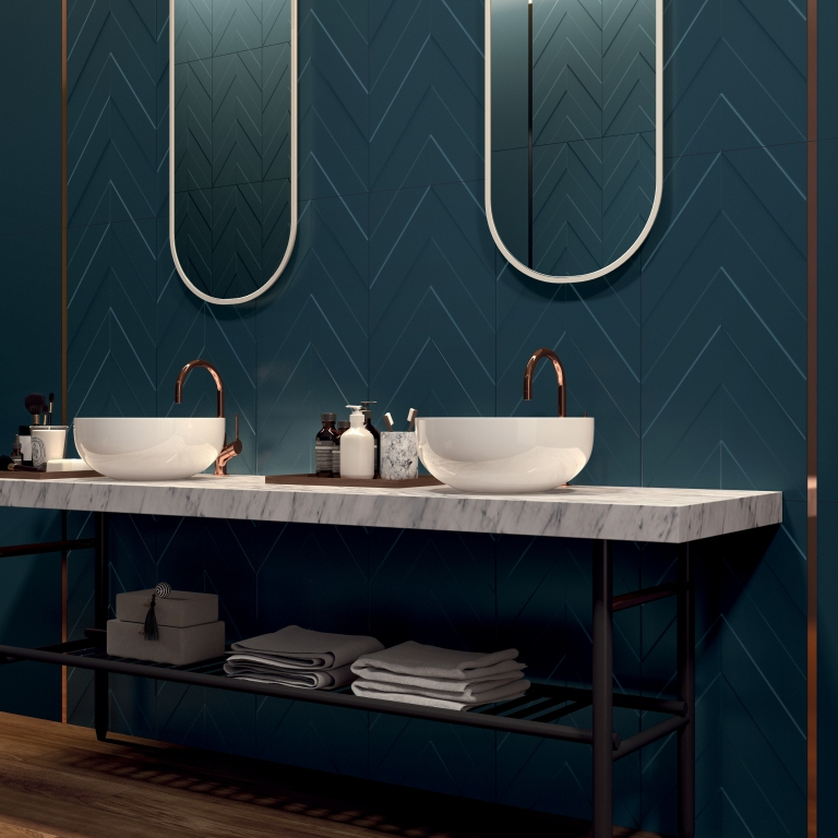 Realizace 3d OBKLADY Marca Corona 4D Deep Blue Chevron