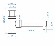 Sifon Umyvadlový Dn 32, Bez Odtokového Ventilu, Hranatý - Kovový 04000-QUAD