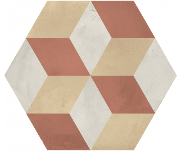 Retro dlažba Marca Corona Terra.Art Cubo T/C Esagono 25x21,6