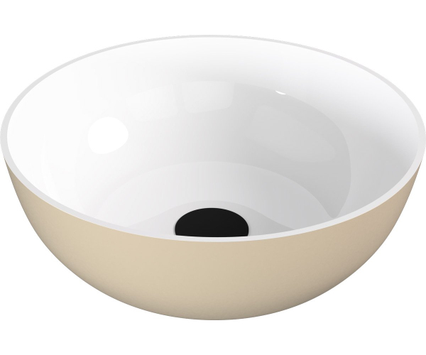 Polysan Banera Round Umyvadlo Na Desku, Litý Mramor, Průměr 39cm, Bílá/béžová Mat