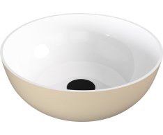 Polysan Banera Round Umyvadlo Na Desku, Litý Mramor, Průměr 39cm, Bílá/béžová Mat