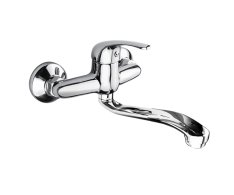 Mereo Dřezová Nástěnná Baterie, Lila, 100 Mm, S Ramínkem Plochým Vyhnutým 180 Mm, Chrom
