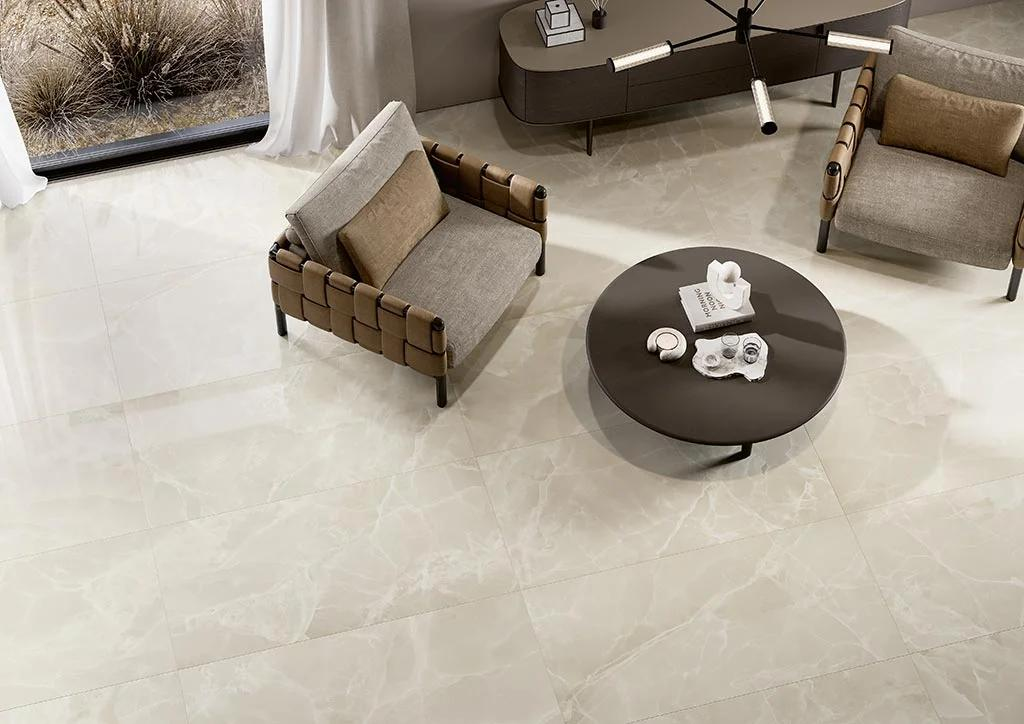 Realizace Dlažba vhodná do komerenčních prostorů ze série Fioranese Unica Crystal White 