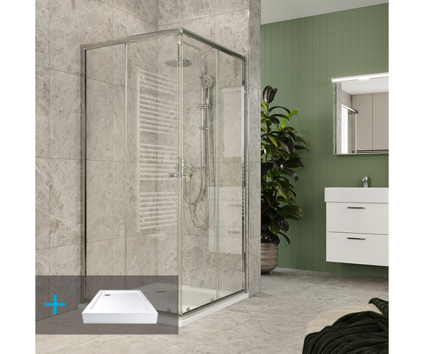 Mereo Kora Lite Sprchový Set: Sprchový Kout 90x90x185 Cm, Chrom Alu, Sklo čiré, 90 Cm,