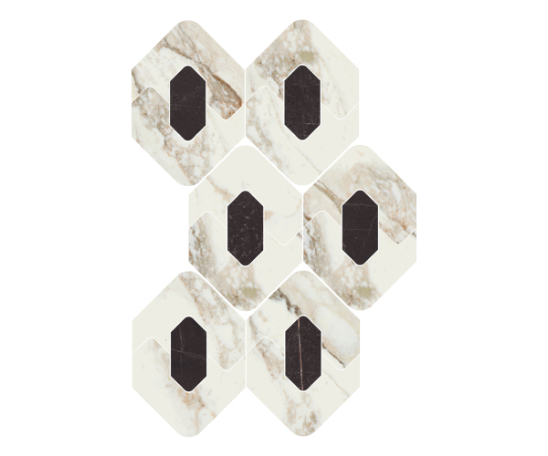 Mozaika jako mramor Ascot Kobe Mosaico Esagona T18 Calacatta Viola 25x36,6 Luc. Rett.