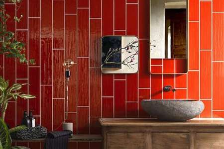 Červená koupelna Tonalite Paintboard Rosso 10x40cm