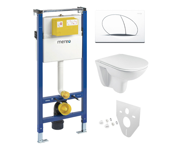Mereo Wc Set - Rimless Wc Oblé, Modul Pro Sádrokarton, Bílé Oválné Tlačítko
