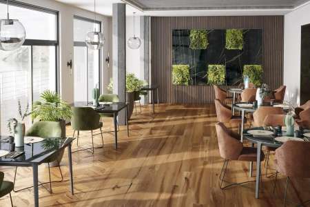 Restaurace z dlažby imitace dřeva ze série Sichenia Parkett Graz Satin