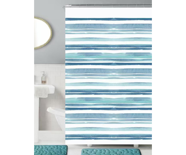 Aqualine Sprchový Závěs 180x180cm, Polyester, Bílá/modrá, Pruhy