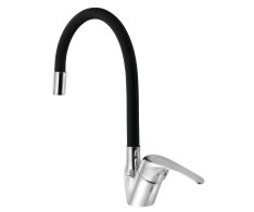 Aqualine Kasiopea 35 Stojánková Dřezová Baterie, Flexibilní Ramínko, Chrom/černá Mat