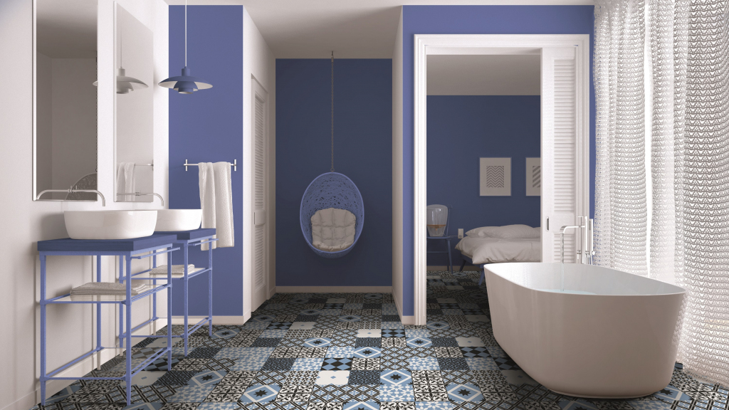 Realizace Retro vzorovaná dlažba Da Vinci cerámica Porcelain Aqua