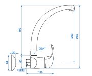 Dřezová Stěnová Baterie S Horním Litým Ramínkem, Rozteč 150 Mm - Chrom - Perla PR3115-U